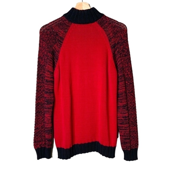 COTTON COUNTRY 100% Cotton Red Black 1/4 Zip Sweater Stand Up Collar US Sz M - Picture 3 of 8